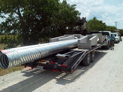 Culvert Pipe (CMP) tin horn and precast concrete safety end delivery for a project in Krum, Texas.