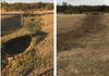 Before and after shots of a re-graded drainage swale in Sanger, Texas.