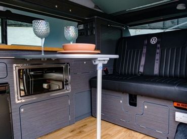 SWB Volkswagen T6.1 with a full kitchen conversion for hire in Kent