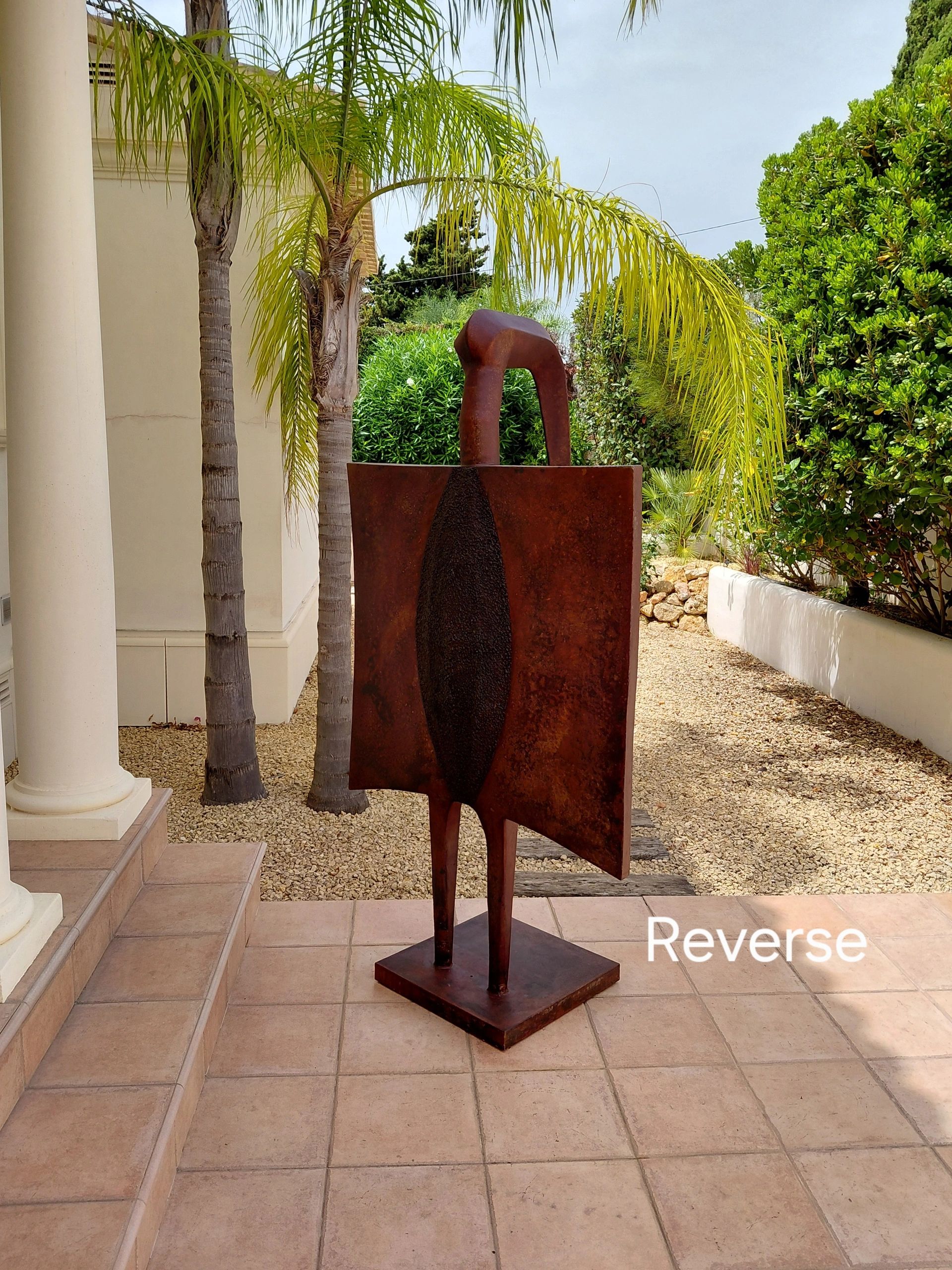 Abstract rusted metal sculpture outdoors