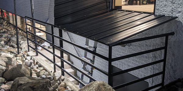 Before And After Custom built 16 foot Metal Side Awning Southfield, Michigan