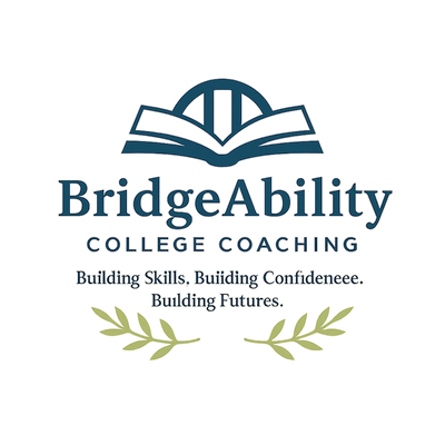 BridgeAbility College Coaching logo with a book and motivational tagline.