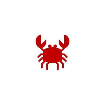 Red crab icon on black background.