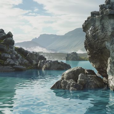 Lava rocks and hot spring