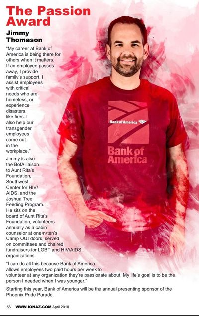 Jimmy Thomason wins the ION Arizona Passion Award in 2018 for his dedication at Bank of America.