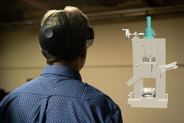 Ken Peakman, CEO of Precision Design, viewing a 3D modeled concept using Augmented Reality Headset