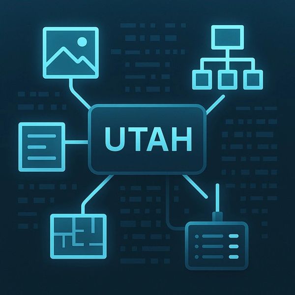 Digital map and data network icons connected to Utah.