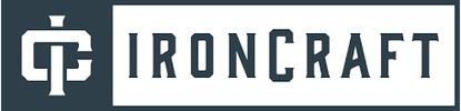 Logo of IronCraft featuring stylized initials and bold text.