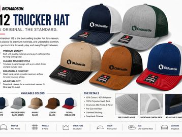 Various colored Richardson 112 Trucker Hats displayed.