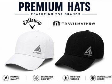 Premium Callaway and TravisMathew hats in white and black.