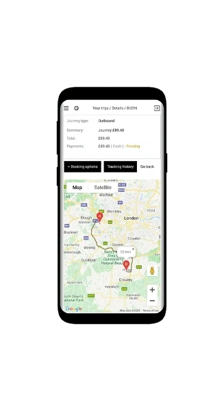 tracking your taxi  on app on mobile phone