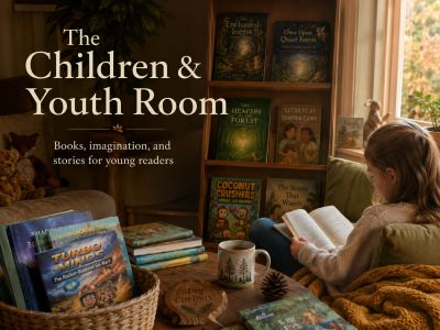 Children & Youth Room with Debbie Blower books and a young reader.