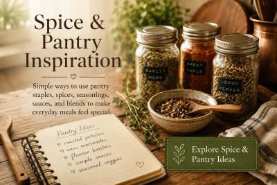 Spice and pantry inspiration for From My Kitchen at The Story House, featuring spices, herbs, pantry
