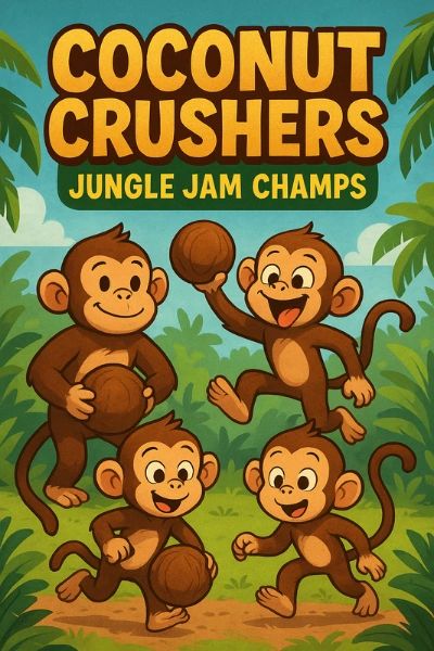 Coconut Crushers children’s book cover featuring a fun tropical adventure story about creativity and