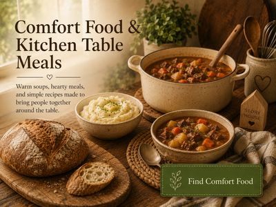 Comfort Food and Kitchen Table Meals category page for From My Kitchen at The Story House, featuring