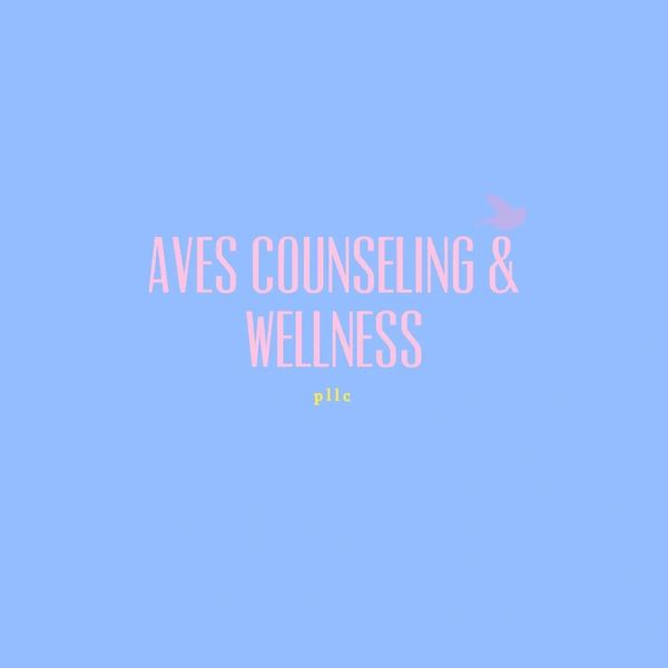 Logo of Aves Counseling & Wellness with a blue background.