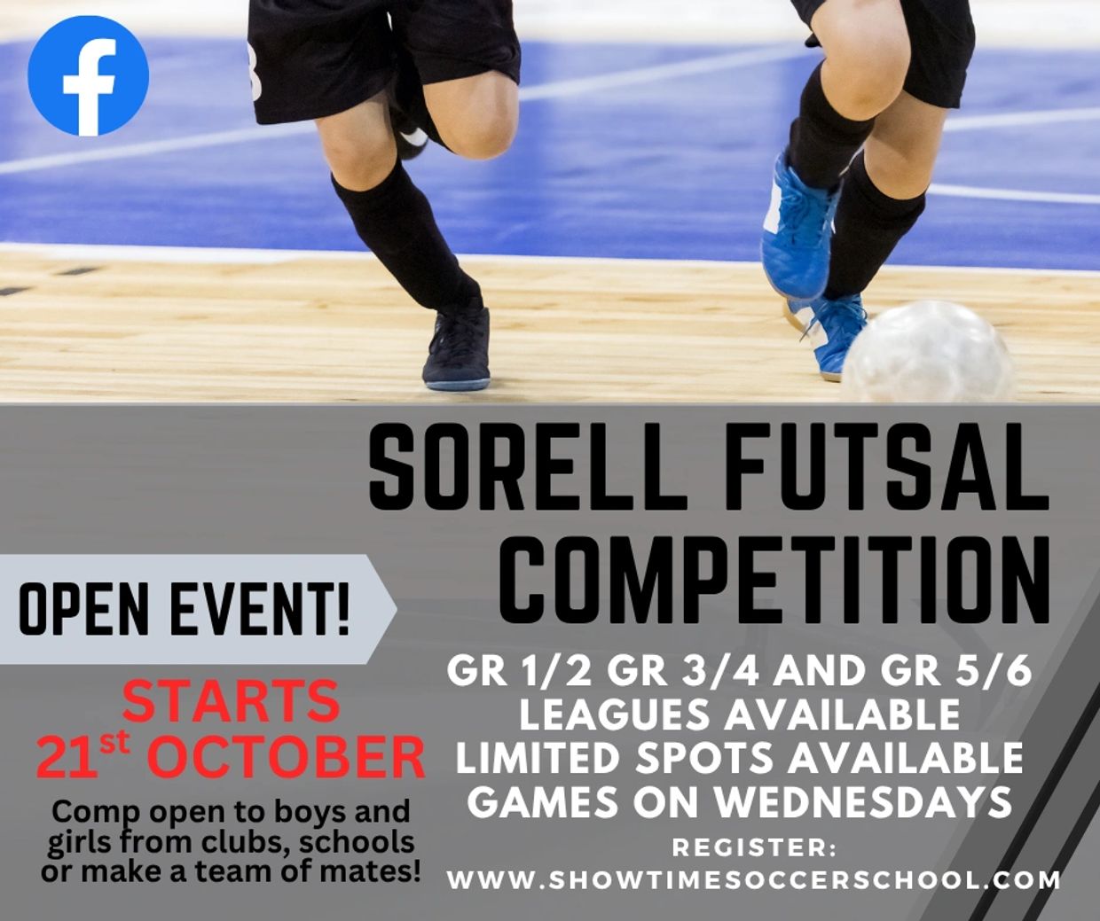 Sorell futsal competition with registration open from October 21st.