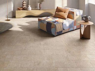 Chiseled edge stone look tile flooring