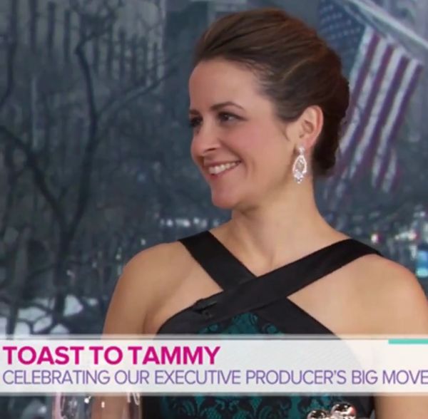 Profile of woman with a topic bar across the bottom of the screen that reads "Toast to Celebrate"