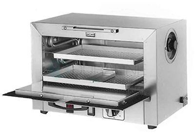 A silver color toaster with white background