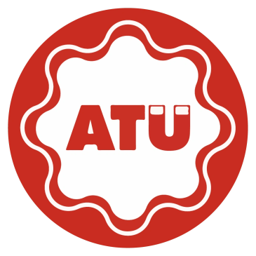 ATÜ logosu, kırmızı ve beyaz renklerde.