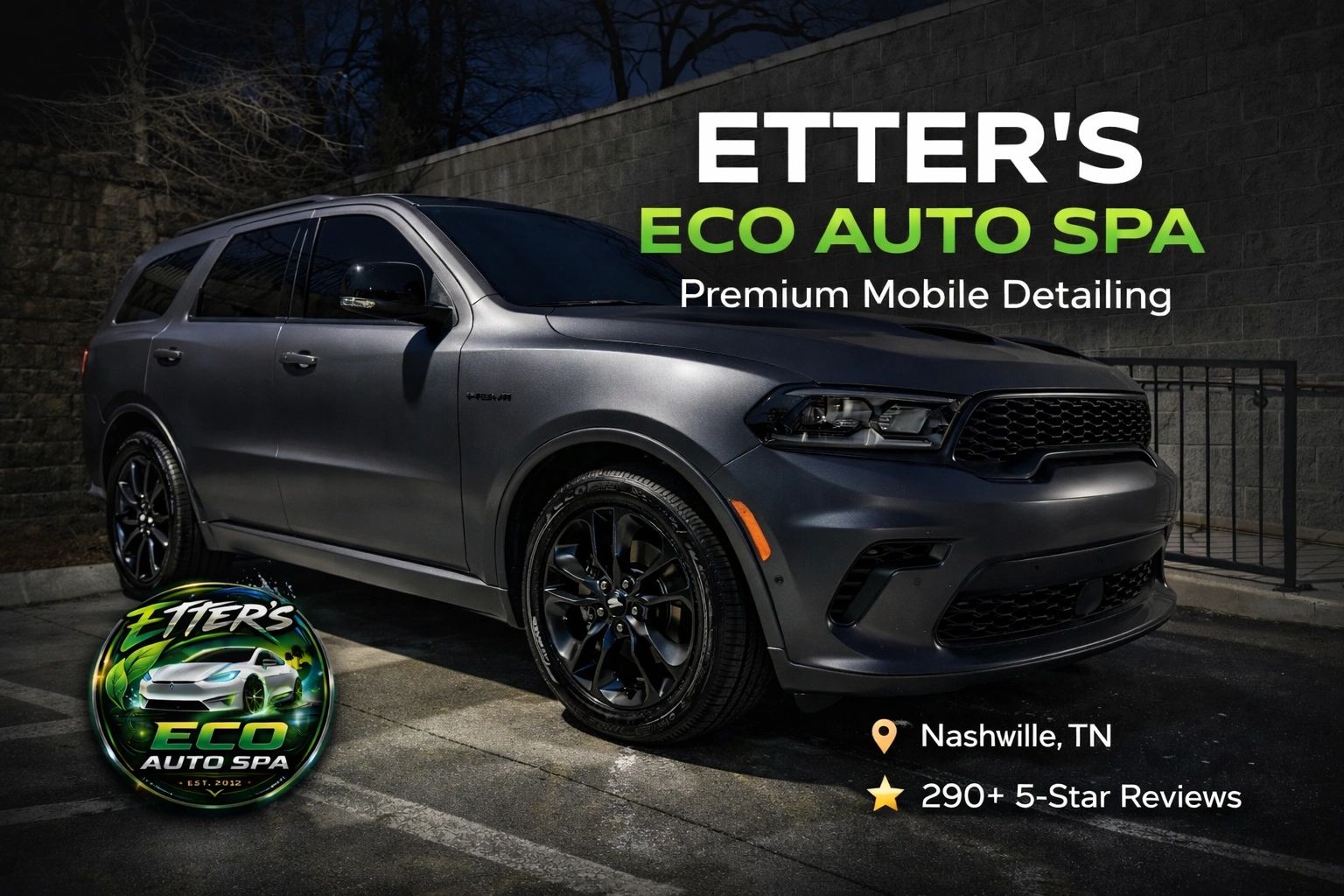 Sleek black SUV showcasing Etter's Eco Auto Spa premium mobile detailing in Nashville, TN.