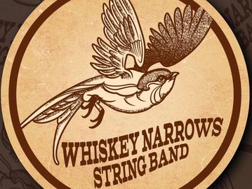 Logo of Whiskey Narrows String Band with a bird illustration.