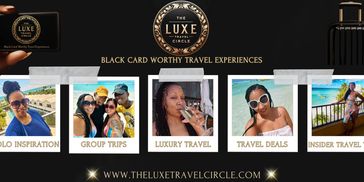 Social media banner for "The Luxe Travel Circle" with a logo and five photos