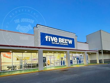 Storefront of a Five Below retail store during early evening.