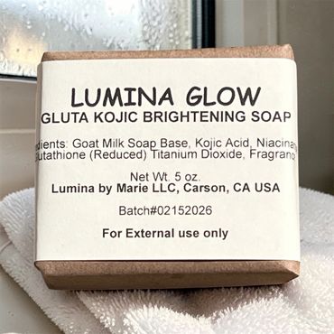 Lumina Glow Gluta Kojic Brightening Soap with goat milk and kojic acid.
