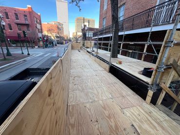 Mardi Gras float stands carpentry installed all by our carpenters downtown New Orleans