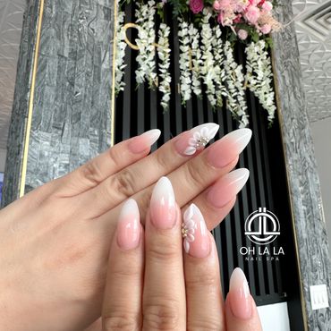 Full Set Acrylic 
Almond Shape
Medium Long 
Rhinestone Nail Design
Nail Art