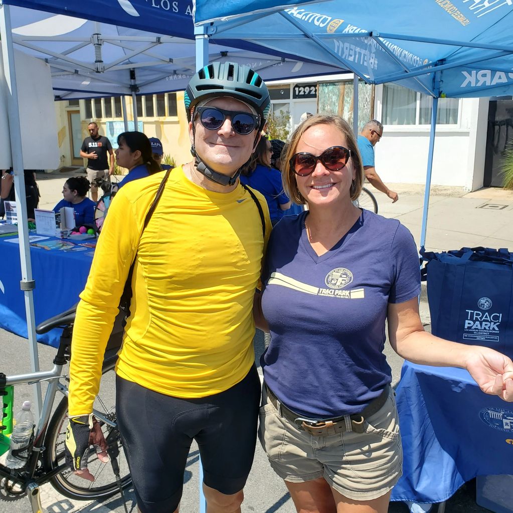 Los Angeles City Councilwoman Traci Park with David Drexler at Ciclavia