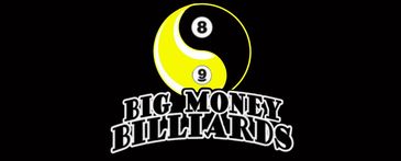 Logo featuring a yin-yang design with 8 and 9 billiard balls and the text 'Big Money Billiards'.