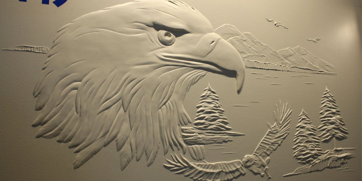 Eagle dimensional drywall art
(Coin relief drywall art)