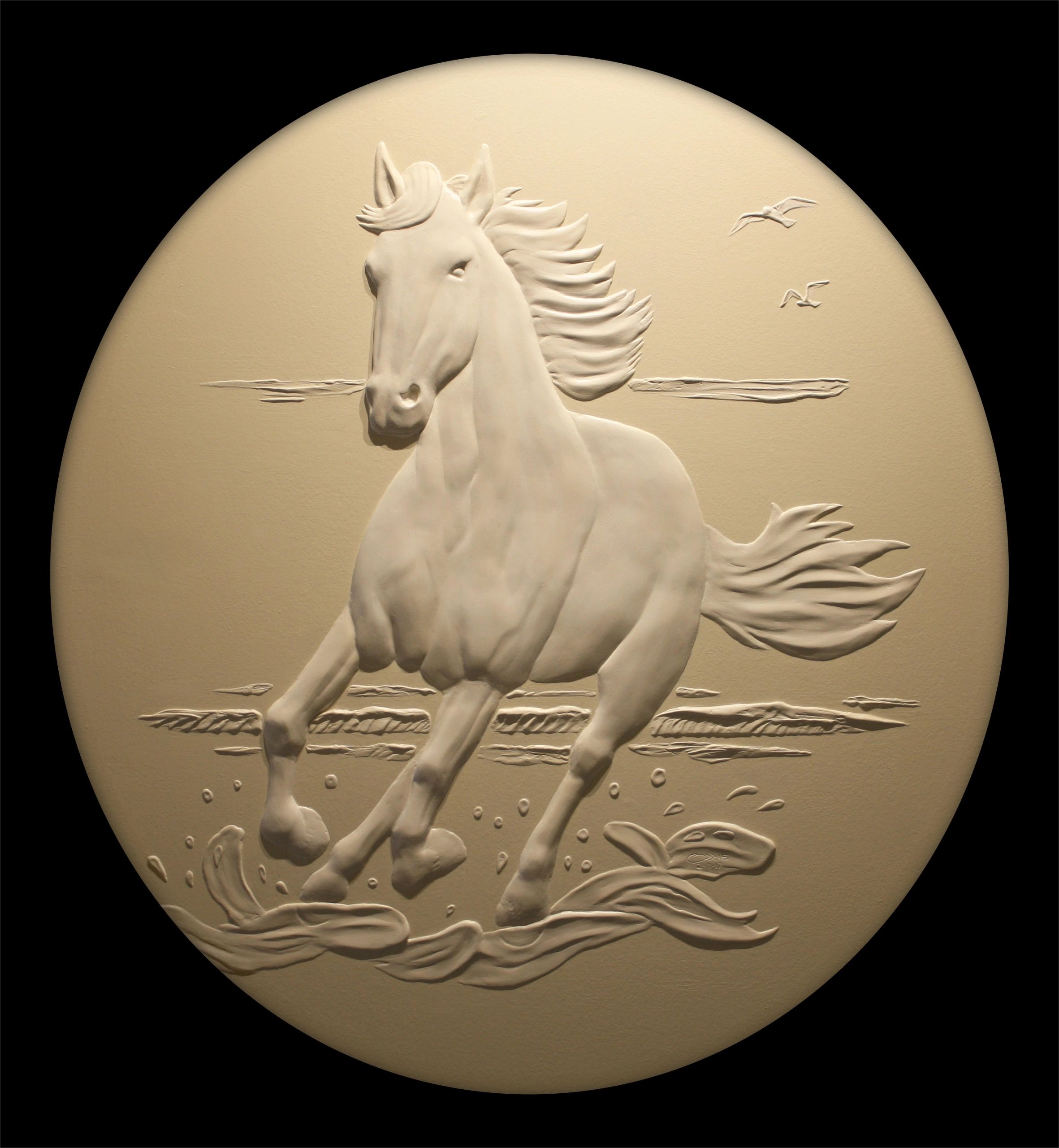 Running horse dimensional wall art
(Coin relief drywall art)