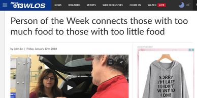 WLOS News 13 Person of the Week, Food Connection, hunger relief, food waste, Flori Pate
