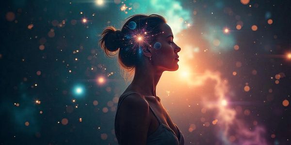 Profile of a woman with cosmic elements blending into her silhouette.