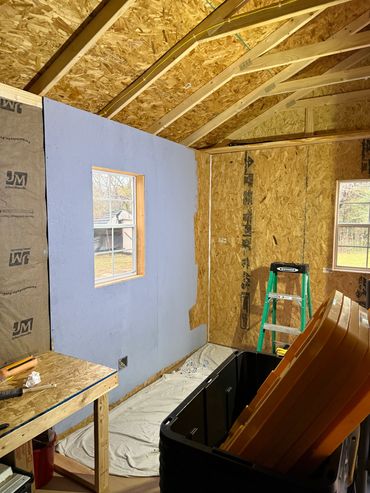 Remodel Shop: Insulation, Wallboard, and paint.