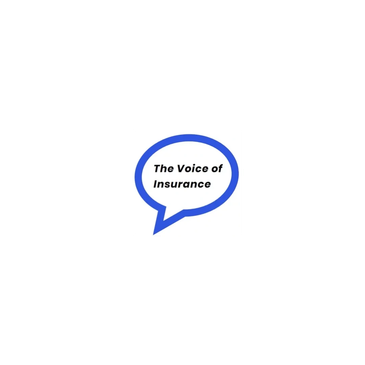Logo with text 'The Voice of Insurance' in a blue speech bubble.