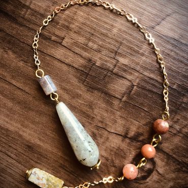 Item #106
1.25" Polished green kaynite teardrop crystal on an 8" tarnish resistance brass