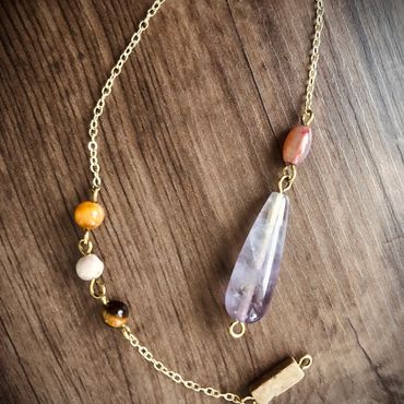 Item #104
1.25" Delicate Amethyst teardrop crystal on 8" tarnish-resistant brass chain.
$20 plus $3