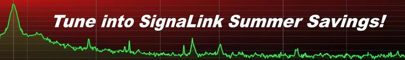 Graphic promoting SignaLink Summer Savings with waveform background.