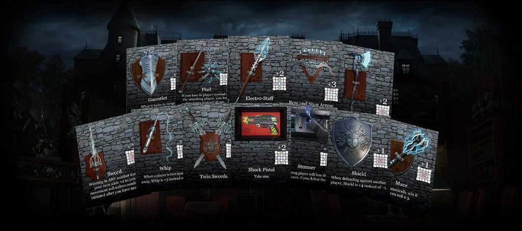 Examples of weapons cards in Cypress Legacy: The Board Game