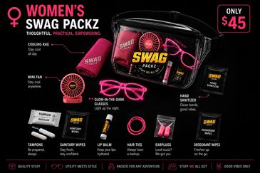 Women's Swag Packz for $45 with practical and empowering items.