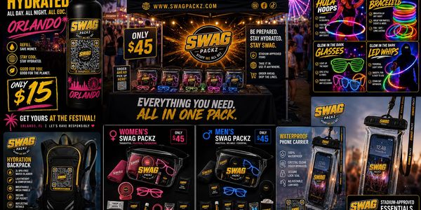 Festival hydration packs and glow gear for $15 to $45.