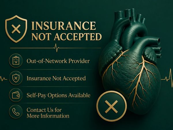 Heart image with text about insurance not accepted and self-pay options.