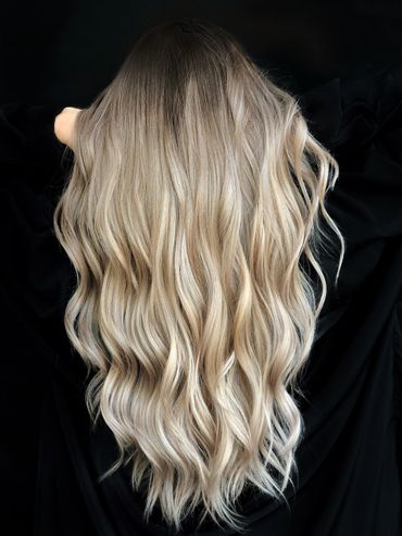 Gorgeous Platinum Blonde Hair with Curls, balayage ombre