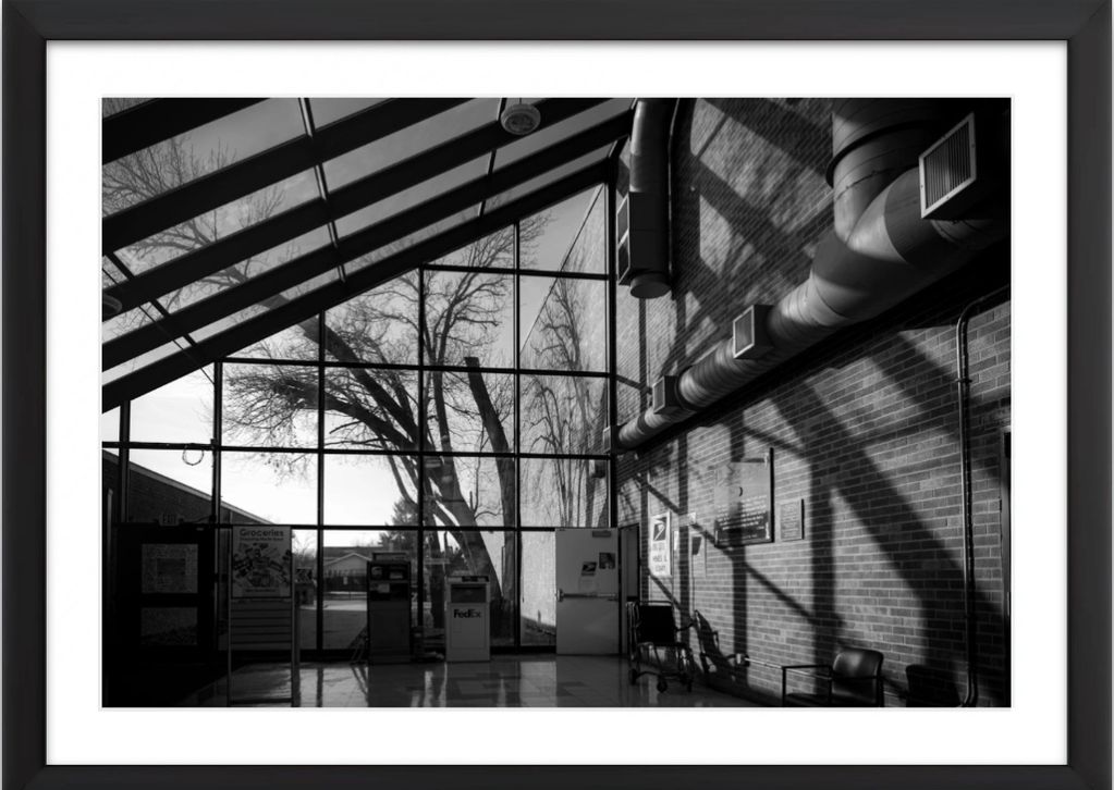 Atrium near the post office and barbershop