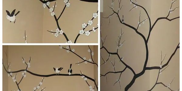 Wallpaper by RH Smith Painting & Decorating in Worcester — floral patterned feature wall.